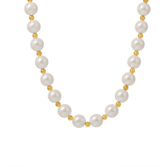 Wholesale Women's 316L Stainless Steel Geometric Light Luxury Electroplated Collarbone Necklace With Imitation Pearl And Woolen Chain