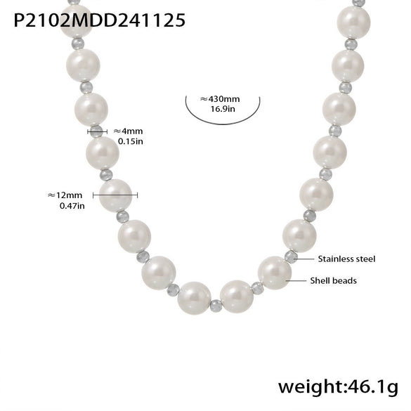 Wholesale Women's 316L Stainless Steel Geometric Light Luxury Electroplated Collarbone Necklace With Imitation Pearl And Woolen Chain