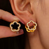 Wholesale Women's 316L Stainless Steel Geometric Light Luxury Plant Flowers Doublesided Wear Buckle Zircon Earrings Jewelry Electroplated 18K True Gold Color Preservation