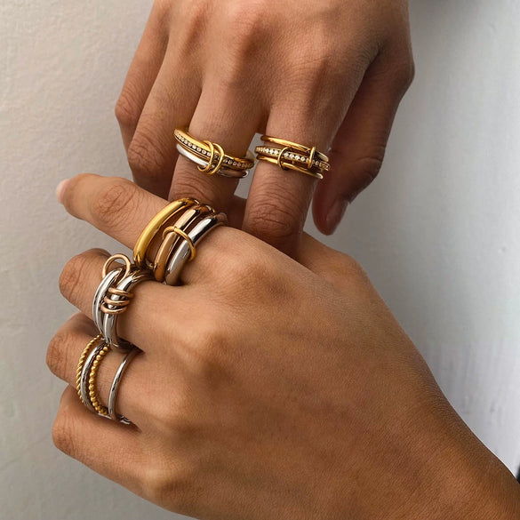 Wholesale Women's Stainless Steel Geometric Light Luxury Style Ring With Electroplating Jewelry Accessories