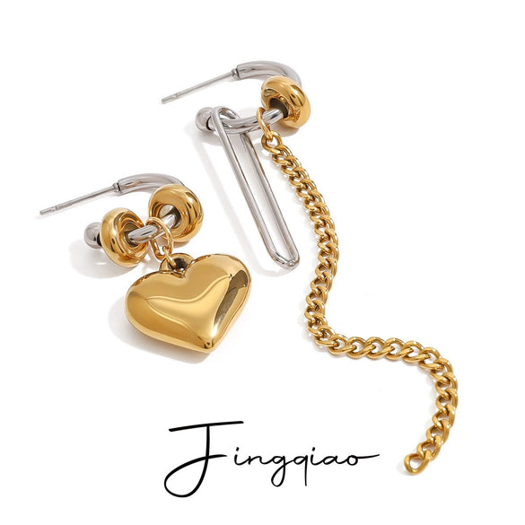 Wholesale Women's Stainless Steel Geometric Lines Chain Tassel Earrings With Gold And Silver Color Matching And Electroplating Treatment