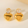 Wholesale Women's Stainless Steel Geometric Love Earrings With Inlaid Zircon And Electroplating Design
