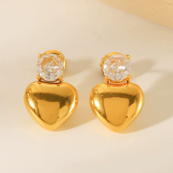 Wholesale Women's Stainless Steel Geometric Love Earrings With Inlaid Zircon And Electroplating Design