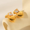 Wholesale Women's Stainless Steel Geometric Love Earrings With Inlaid Zircon And Electroplating Design