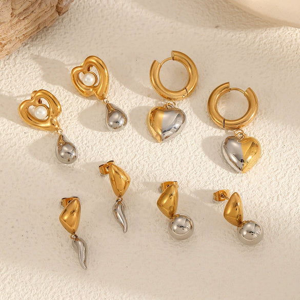 Wholesale Women's Stainless Steel Geometric Love Electroplated Earrings With Highend Sense