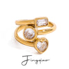 Wholesale Women's Stainless Steel Geometric Love Round Square Zircon Ring With Electroplating