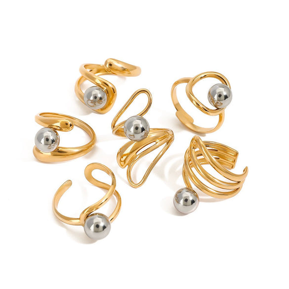 Wholesale Women's Stainless Steel Geometric Metal Ball Ring With Electroplating Design