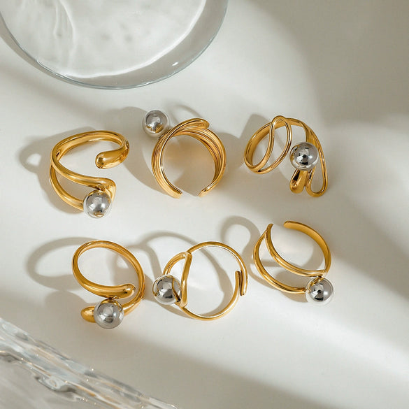 Wholesale Women's Stainless Steel Geometric Metal Ball Ring With Electroplating Design