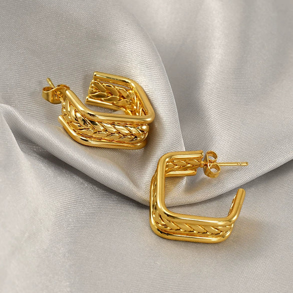 Wholesale Women's Stainless Steel Geometric Multilayer Golden Titanium Steel Electroplated Earrings Light Luxury Fashionable