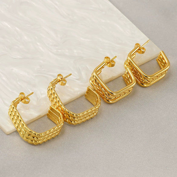 Wholesale Women's Stainless Steel Geometric Multilayer Golden Titanium Steel Electroplated Earrings Light Luxury Fashionable