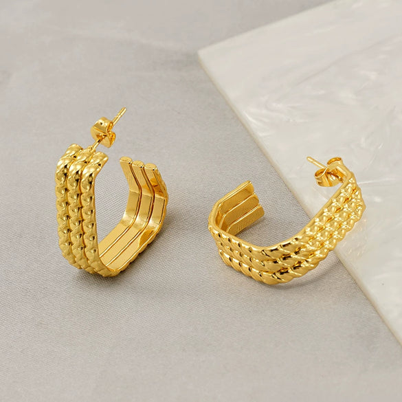 Wholesale Women's Stainless Steel Geometric Multilayer Golden Titanium Steel Electroplated Earrings Light Luxury Fashionable