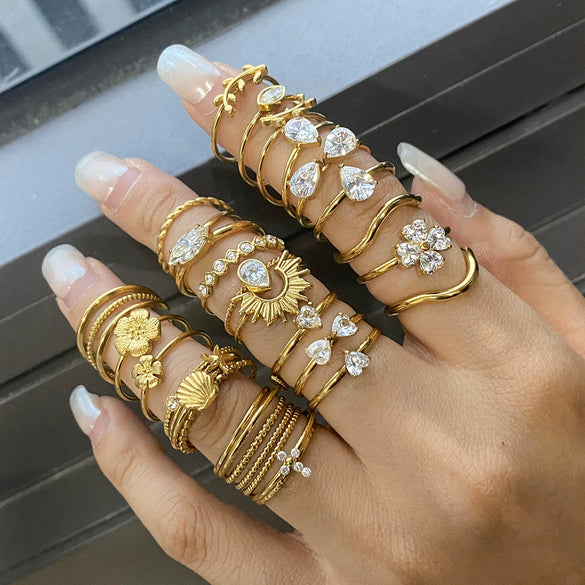 Wholesale Women's Stainless Steel Geometric Multilayer Stacked Ring With Electroplating
