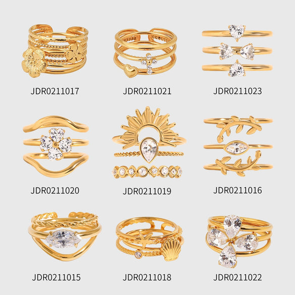 Wholesale Women's Stainless Steel Geometric Multilayer Stacked Ring With Electroplating