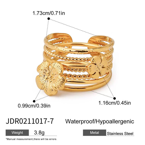 Wholesale Women's Stainless Steel Geometric Multilayer Stacked Ring With Electroplating