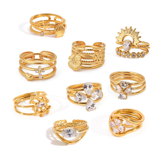 Wholesale Women's Stainless Steel Geometric Multilayer Stacked Ring With Electroplating