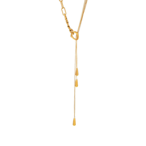 Wholesale Women's 316L Stainless Steel Geometric Multilayer Water Drop Chain Jewelry Electroplated 18K Gold