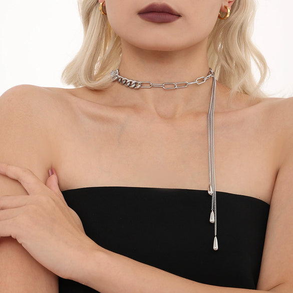 Wholesale Women's 316L Stainless Steel Geometric Multilayer Water Drop Chain Jewelry Electroplated 18K Gold