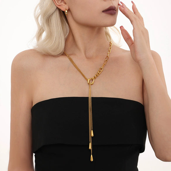 Wholesale Women's 316L Stainless Steel Geometric Multilayer Water Drop Chain Jewelry Electroplated 18K Gold
