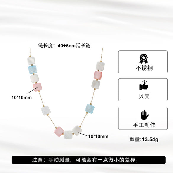 Wholesale Women's Stainless Steel Geometric Natural Stone Dopamine Colored Necklace With Electroplated Calendering Chain