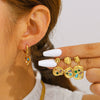 Wholesale Women's Stainless Steel Geometric Necklace And Earrings Combination With 18K Real Gold Plating And Colorful Natural Zircon Inlay