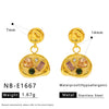 Wholesale Women's Stainless Steel Geometric Necklace And Earrings Combination With 18K Real Gold Plating And Colorful Natural Zircon Inlay