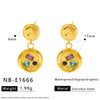 Wholesale Women's Stainless Steel Geometric Necklace And Earrings Combination With 18K Real Gold Plating And Colorful Natural Zircon Inlay