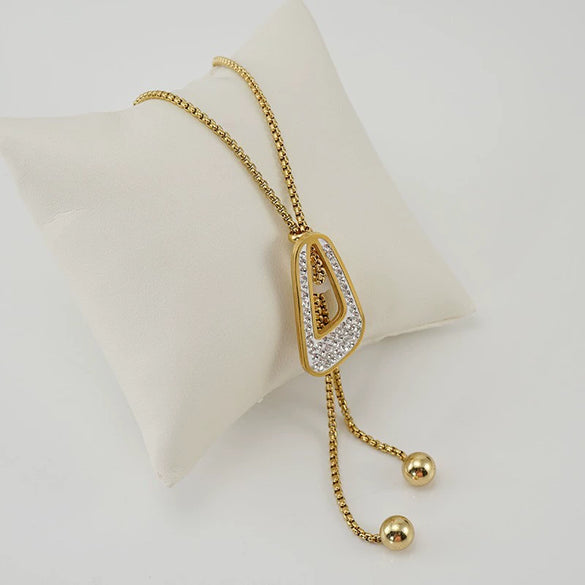 Wholesale Women's Stainless Steel Geometric Necklace Electroplated Style Square Pearl Chain