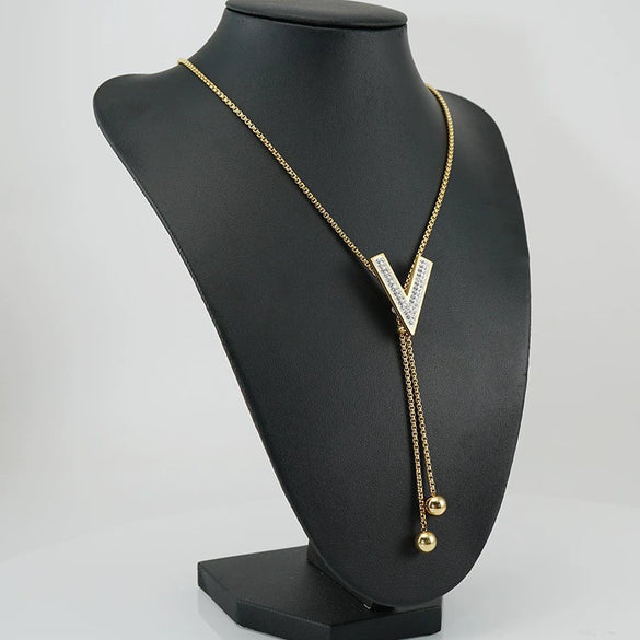 Wholesale Women's Stainless Steel Geometric Necklace Electroplated Style Square Pearl Chain