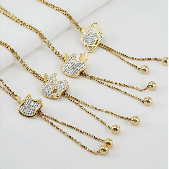 Wholesale Women's Stainless Steel Geometric Necklace Electroplated Style Square Pearl Chain