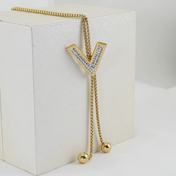 Wholesale Women's Stainless Steel Geometric Necklace Electroplated Style Square Pearl Chain