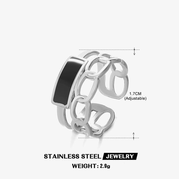 Wholesale Women's Stainless Steel Geometric Oil Dripping Hiphop Opening Adjustable Ring With Electroplating