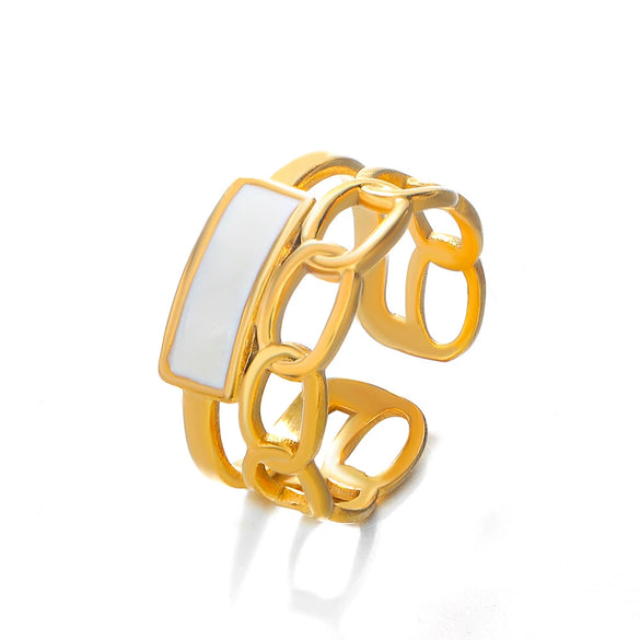 Wholesale Women's Stainless Steel Geometric Oil Dripping Hiphop Opening Adjustable Ring With Electroplating