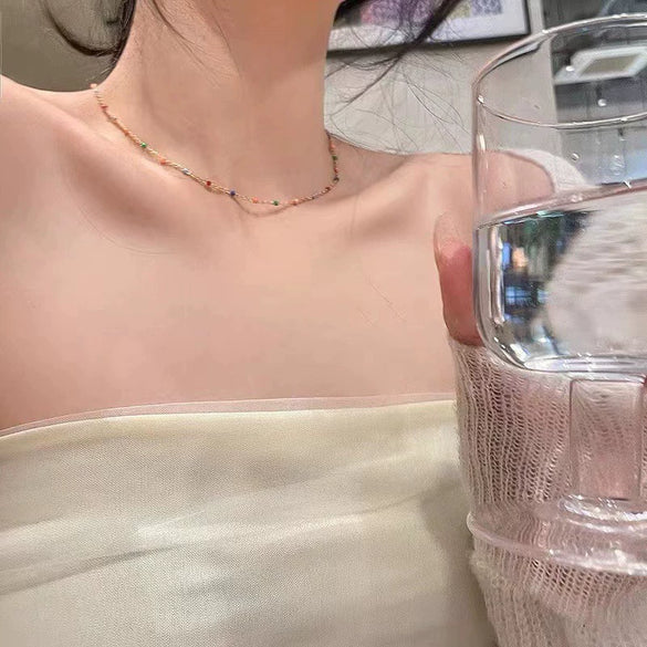 Wholesale Women's Stainless Steel Geometric Oil Dripping Necklace And Bracelet With Electroplating