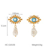 Wholesale Women's Stainless Steel Geometric Oil Drop Devil's Eye Earrings With Electroplating And Pearl