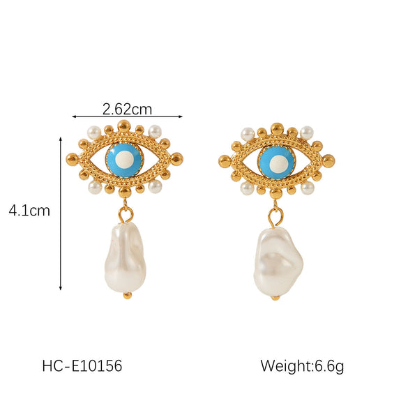 Wholesale Women's Stainless Steel Geometric Oil Drop Devil's Eye Earrings With Electroplating And Pearl
