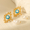 Wholesale Women's Stainless Steel Geometric Oil Drop Devil's Eye Earrings With Electroplating And Pearl