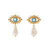 Wholesale Women's Stainless Steel Geometric Oil Drop Devil's Eye Earrings With Electroplating And Pearl
