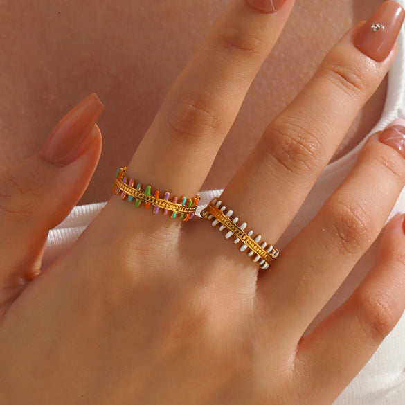 Wholesale Women's Stainless Steel Geometric Oil Painted Electroplated Ring