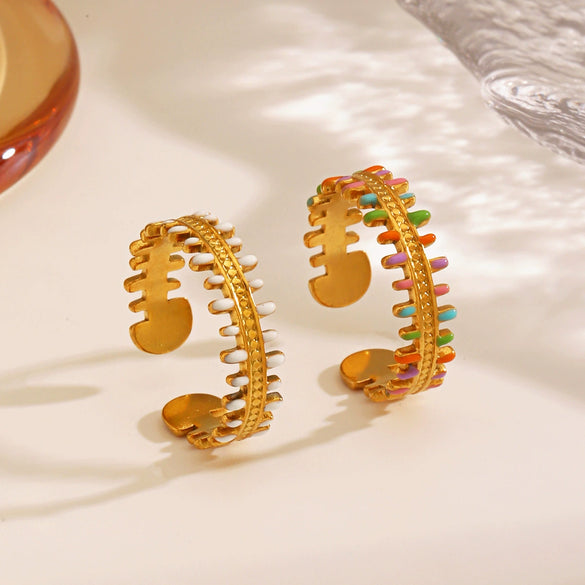 Wholesale Women's Stainless Steel Geometric Oil Painted Electroplated Ring