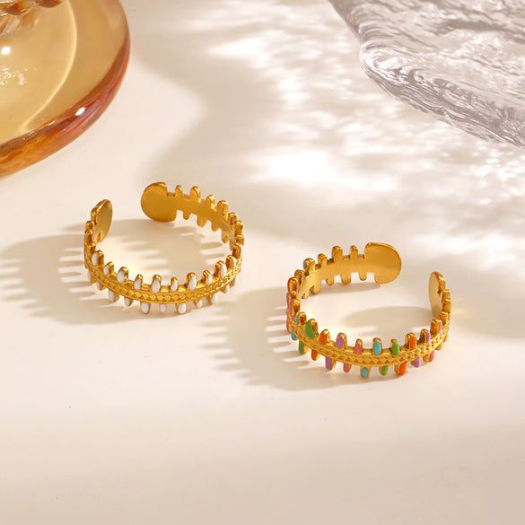 Wholesale Women's Stainless Steel Geometric Oil Painted Electroplated Ring