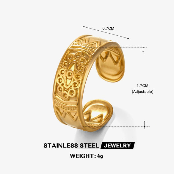 Wholesale Women's Stainless Steel Geometric Open Adjustable Hip Hop Style Ring With Electroplating