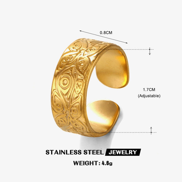 Wholesale Women's Stainless Steel Geometric Open Adjustable Hip Hop Style Ring With Electroplating