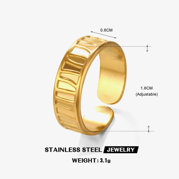 Wholesale Women's Stainless Steel Geometric Open Adjustable Hip Hop Style Ring With Electroplating