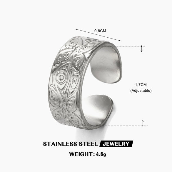 Wholesale Women's Stainless Steel Geometric Open Adjustable Hip Hop Style Ring With Electroplating