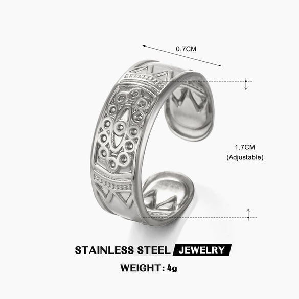 Wholesale Women's Stainless Steel Geometric Open Adjustable Hip Hop Style Ring With Electroplating
