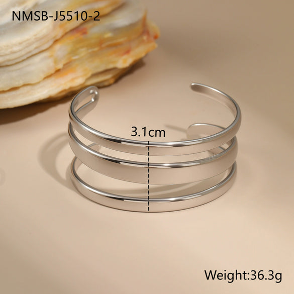 Wholesale Women's Stainless Steel Geometric Open Bracelet With Electroplating Design