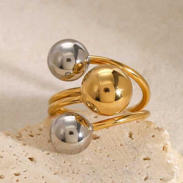 Wholesale Women's Stainless Steel Geometric Open Ring Jewelry With Gold And Silver Color Matching And Electroplating Treatment