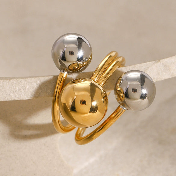 Wholesale Women's Stainless Steel Geometric Open Ring Jewelry With Gold And Silver Color Matching And Electroplating Treatment