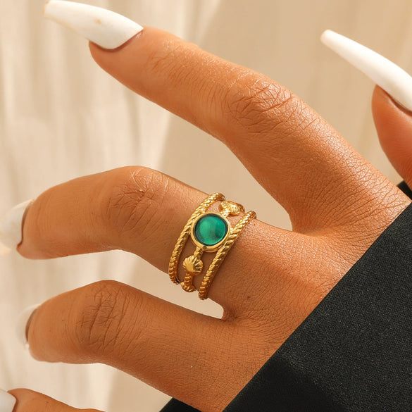 Wholesale Women's Stainless Steel Geometric Open Ring With Electroplating And Dot Oil Design