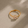 Wholesale Women's 316L Stainless Steel Geometric Open Ring With Electroplating And Zircon Water Drop Small Flower Design